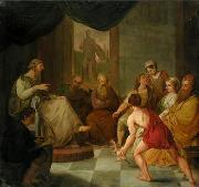 Diogenes brings a plucked chicken to Plato unknow artist